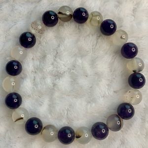 Botswana Sardonyx Agate and Amethyst Beaded Crystal Gem Stretch Bracelet